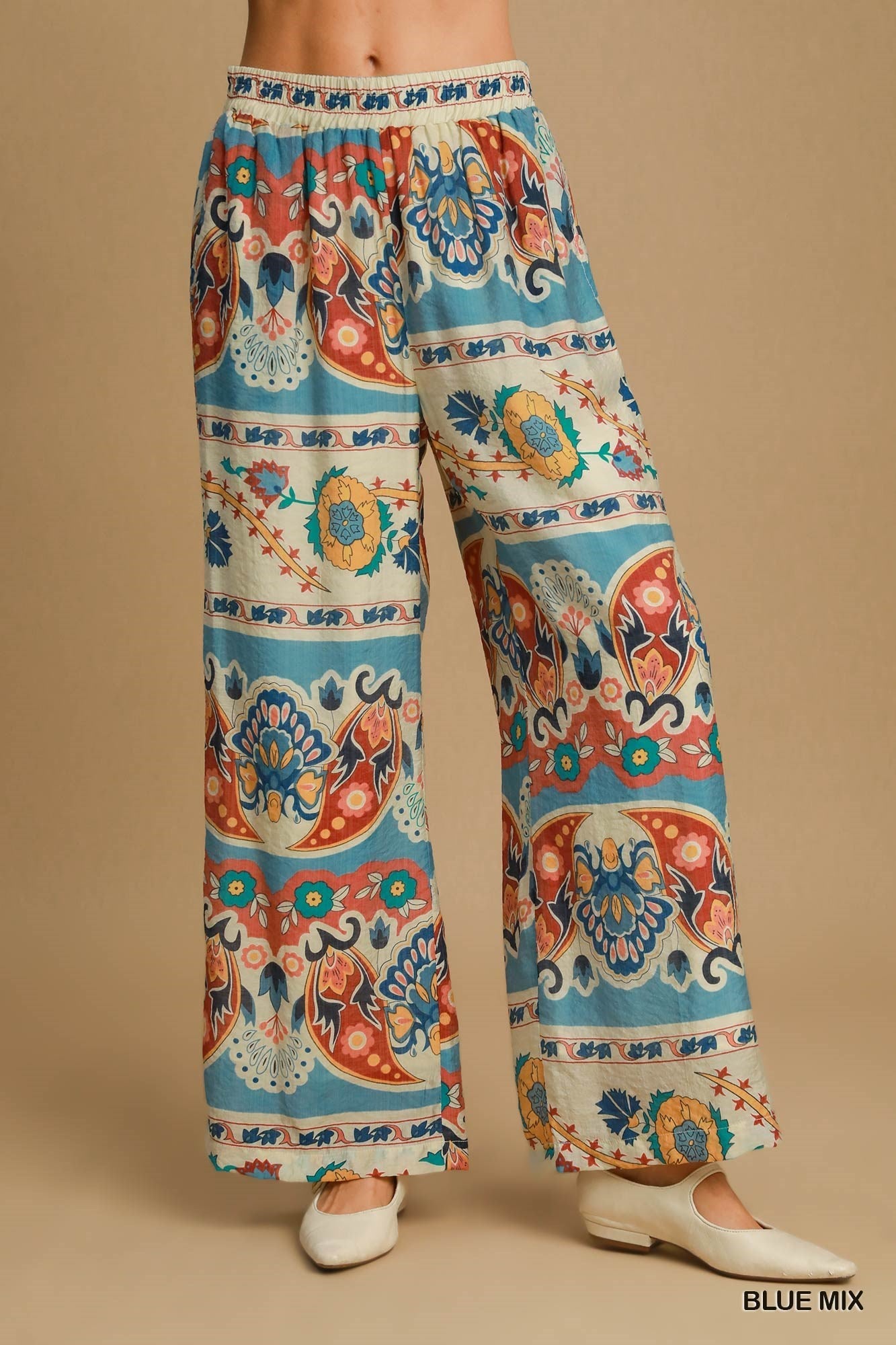 WIDE LEG BORDER PRINT PANTS
