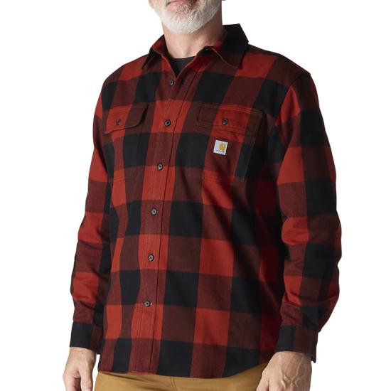 CARHARTT LOOSE FIT HEAVYWEIGHT FLANNEL LONG SLEEVE PLAID SHIRT TALL