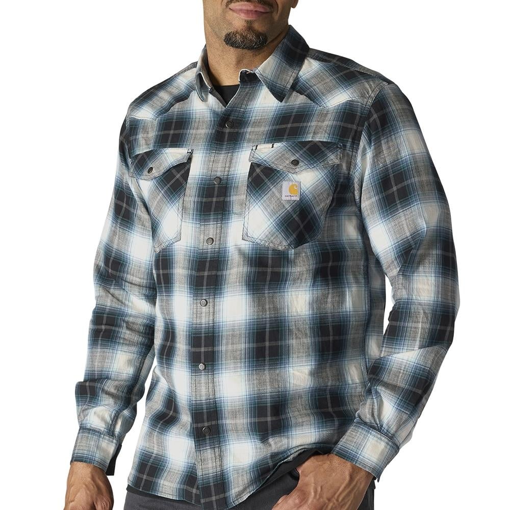CARHARTT MONTANA RUGGED FLEX RELAXED FIT LIGHTWEIGHT LONG SLEEVE SNAP FRONT PLAID SHIRT