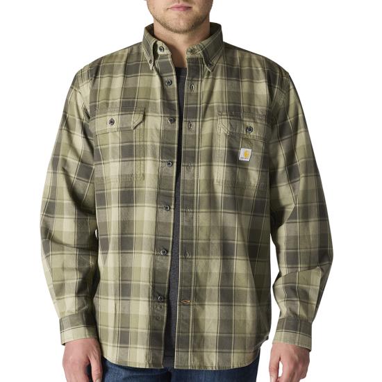 CARHARTT LOOSE FIT MIDWEIGHT CHAMBRAY LONG SLEEVE PLAID SHIRT TALL
