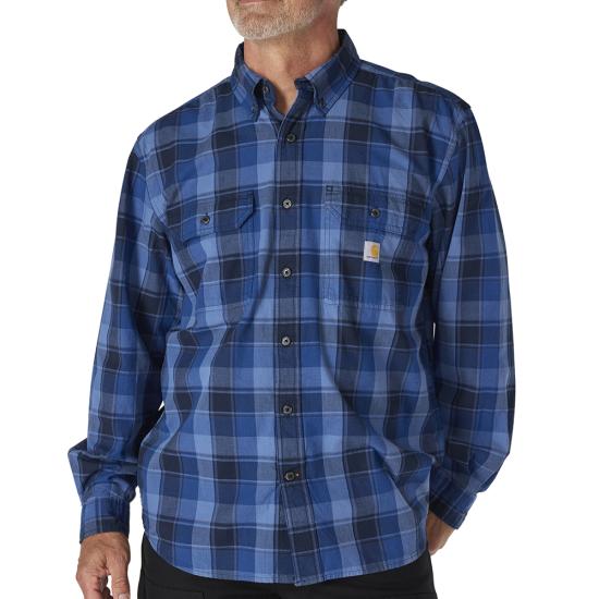CARHARTT LOOSE FIT MIDWEIGHT CHAMBRAY LONG SLEEVE PLAID SHIRT TALL