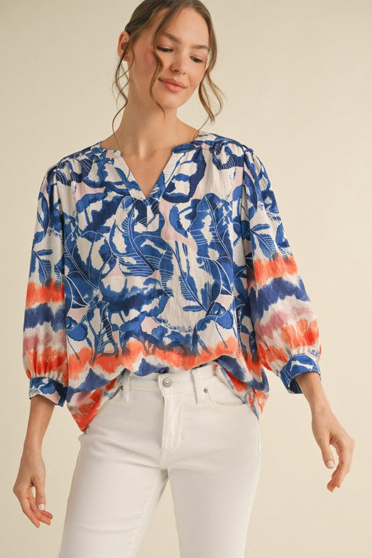 V NECK TOP WITH 3/4 SLEEVE