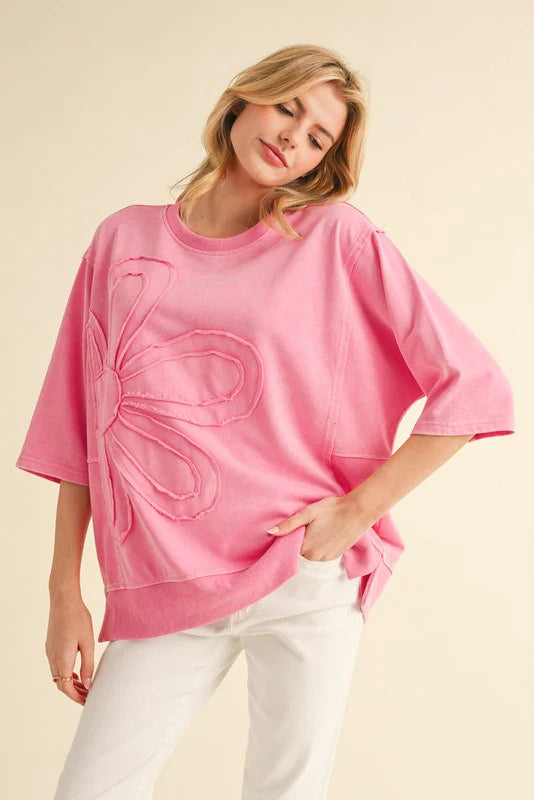 SHORT SLEEVE FLOWER SWEATSHIRT