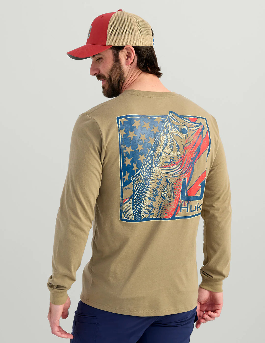 HUK KC FRESHWATER GRAPHIC LONG SLEEVE POCKET TEE
