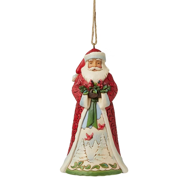 JIM SHORE SANTA HOLDING CARDINALS HANGING ORNAMENT