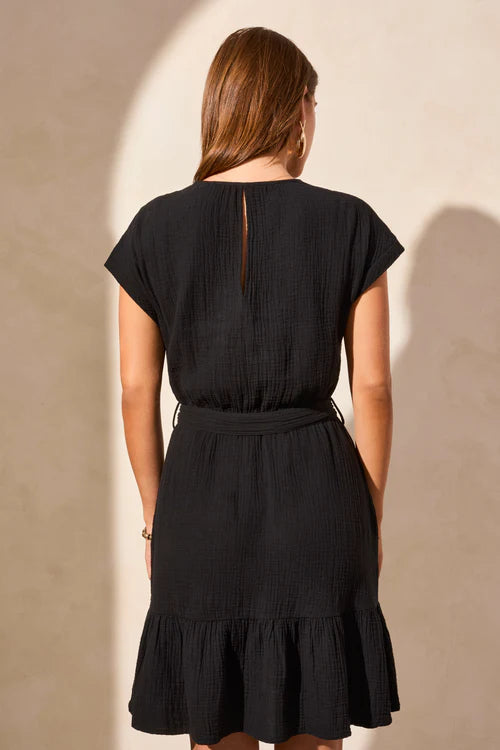 TRIBAL CAP SLEEVE DRESS WITH SASH