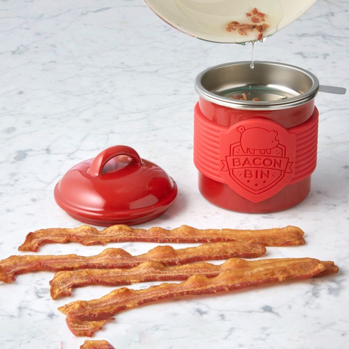 METAL BACON BIN RED
