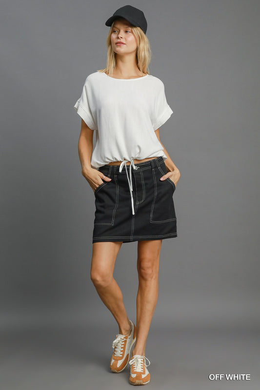 LINEN BLEND CAP SLEEVE TOP