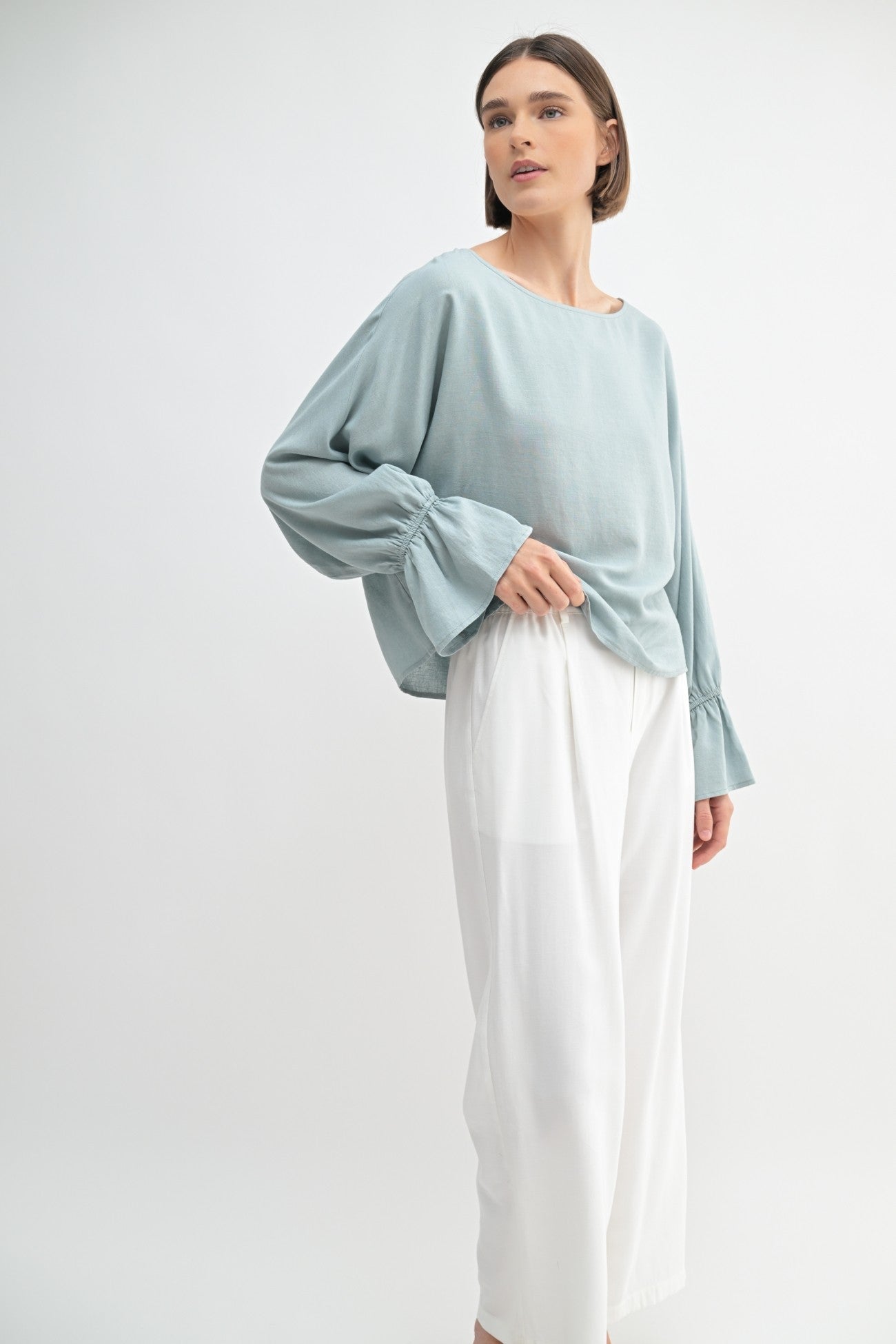 LINEN DOLMAN SLEEVE BLOUSE