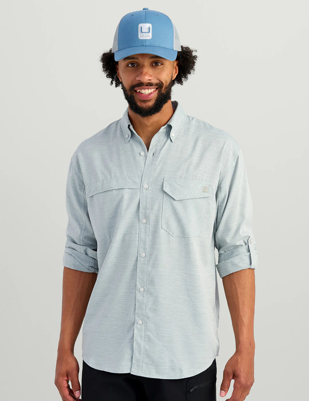 HUK TIDE POINT HEATHERED RIPSTOP LONG SLEEVE SHIRT