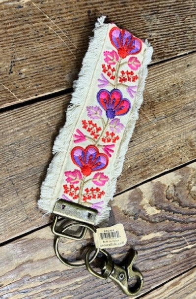 EMBROIDERED KEY FOB INDIGO PINK