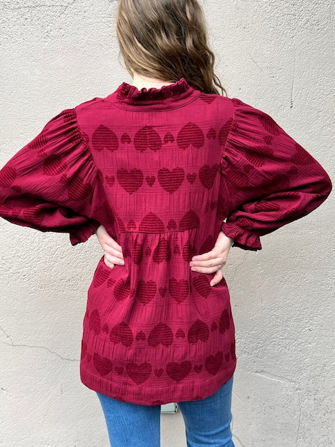 3/4 SLEEVE HEART PRINT BLOUSE