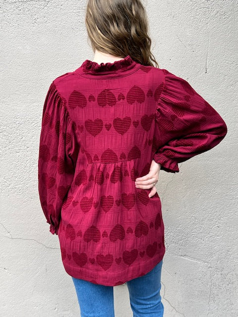 3/4 SLEEVE HEART PRINT BLOUSE