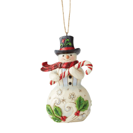 JIM SHORE SNOWMAN WITH CANDY CANE ORNAMENT