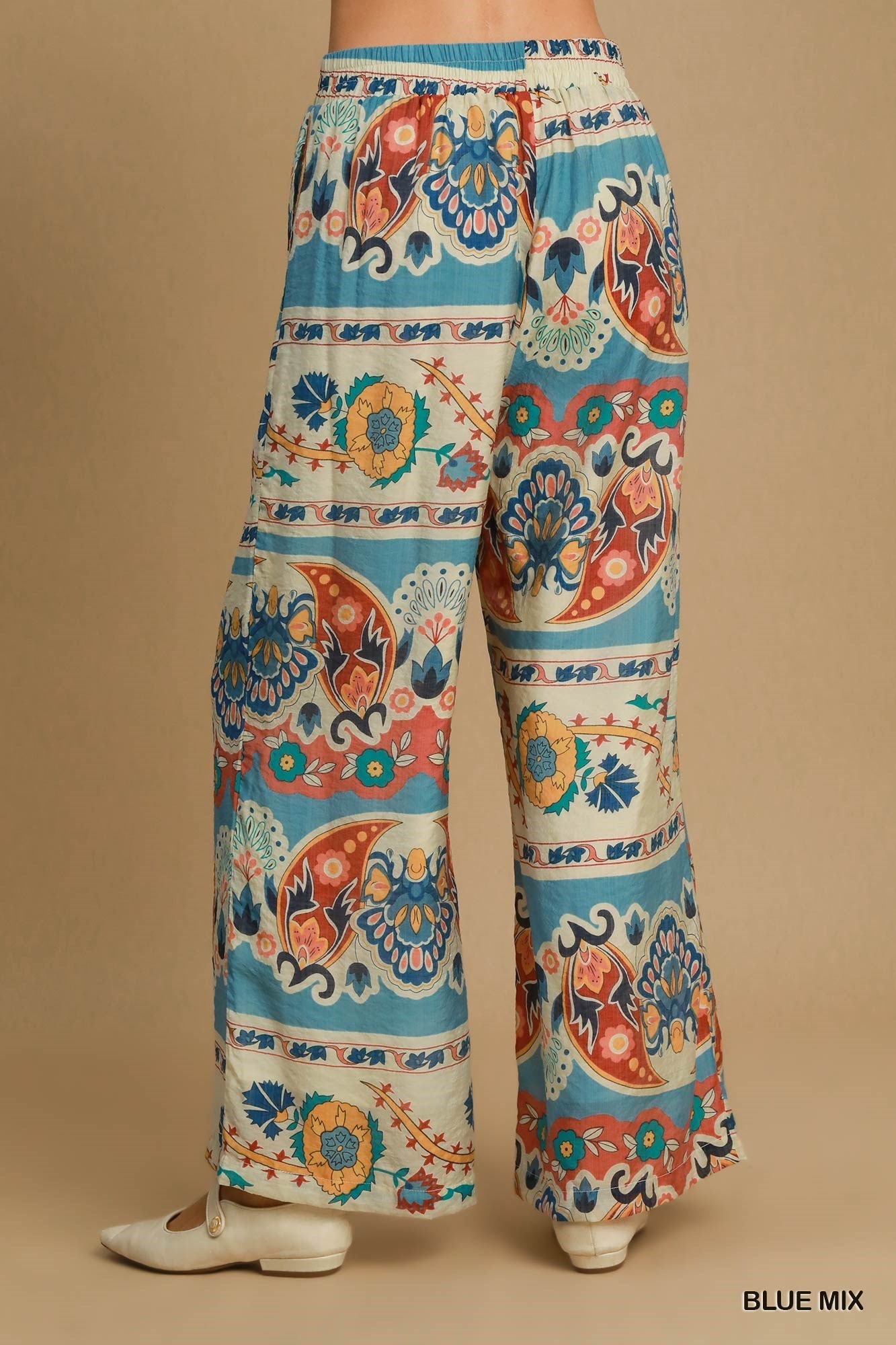 WIDE LEG BORDER PRINT PANTS