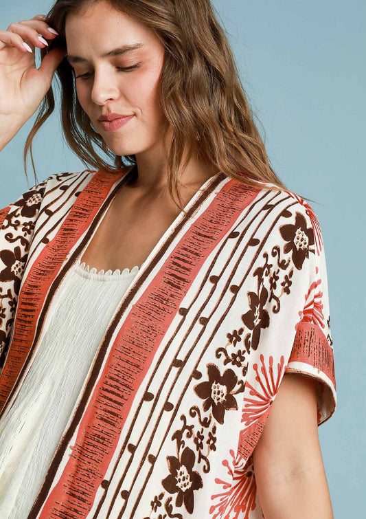 MIXED BORDER PRINT KIMONO