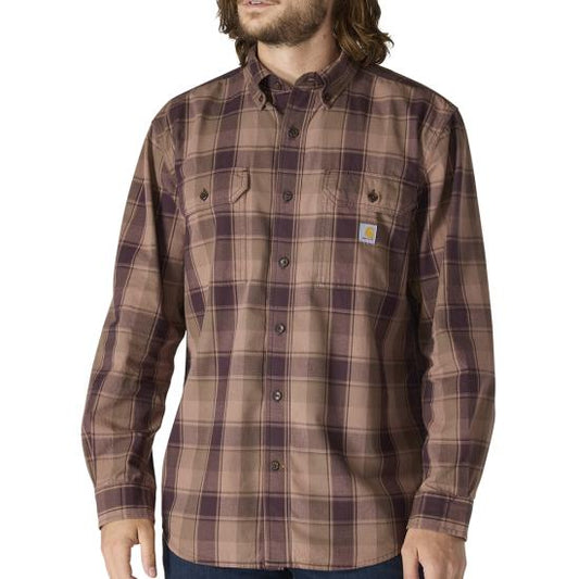 CARHARTT LOOSE FIT MIDWEIGHT CHAMBRAY LONG SLEEVE PLAID SHIRT