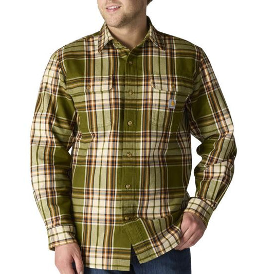 CARHARTT LOOSE FIT HEAVYWEIGHT FLANNEL LONG SLEEVE PLAID SHIRT TALL