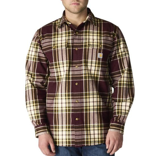 CARHARTT LOOSE FIT HEAVYWEIGHT FLANNEL LONG SLEEVE PLAID SHIRT