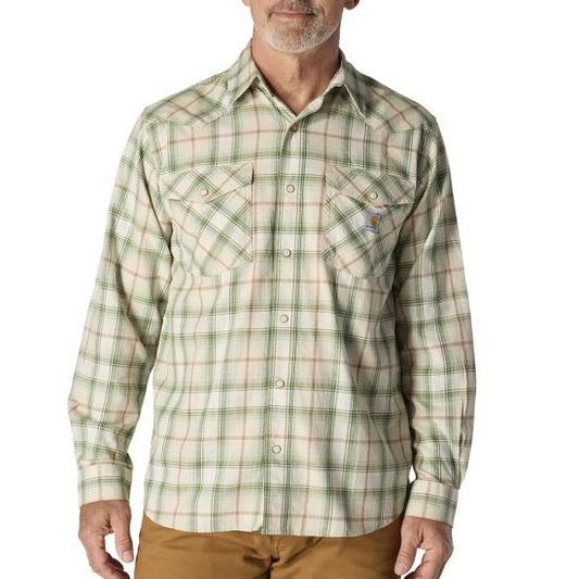 CARHARTT MONTANA RUGGED FLEX RELAXED FIT LIGHTWEIGHT LONG SLEEVE SNAP FRONT PLAID SHIRT TALL