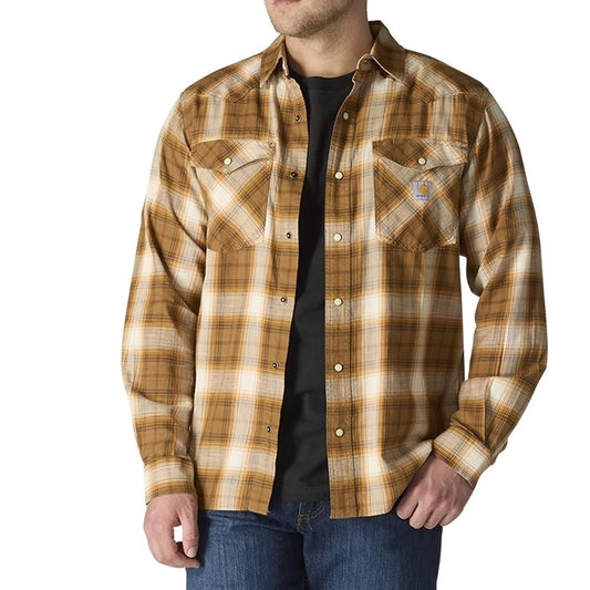 CARHARTT MONTANA RUGGED FLEX RELAXED FIT LIGHTWEIGHT LONG SLEEVE SNAP FRONT PLAID SHIRT