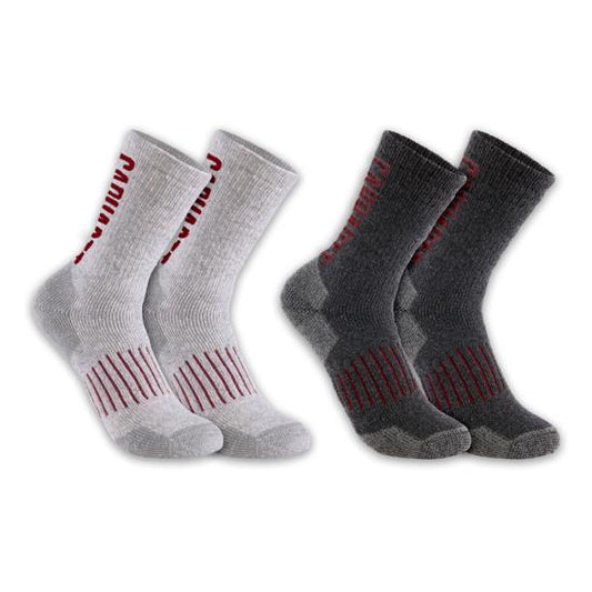 CACRHARTT MIDWEIGHT SYNTHETIC WOOL BLEND LOGO CREW SOCK 2 PACK