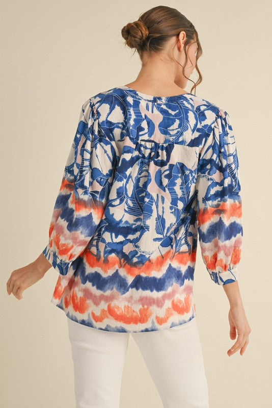 V NECK TOP WITH 3/4 SLEEVE