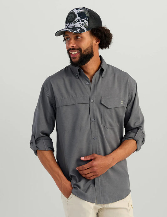 HUK TIDE POINT HEATHERED RIPSTOP LONG SLEEVE SHIRT