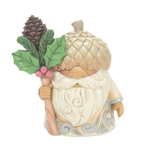 JIM SHORE WHITE WOODLAND GNOME WITH ACORN HAT