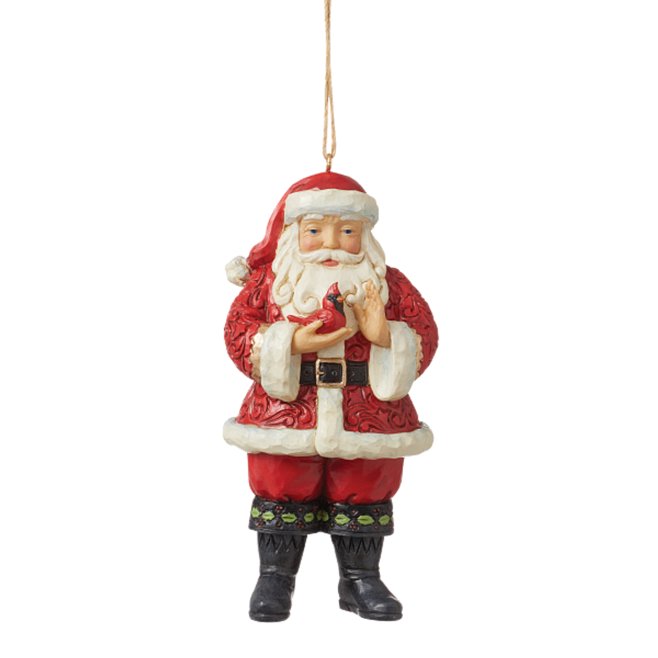 JIM SHORE SANTA WITH CARDINAL IN HAND ORNAMENT