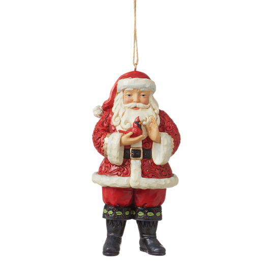 JIM SHORE SANTA WITH CARDINAL IN HAND ORNAMENT