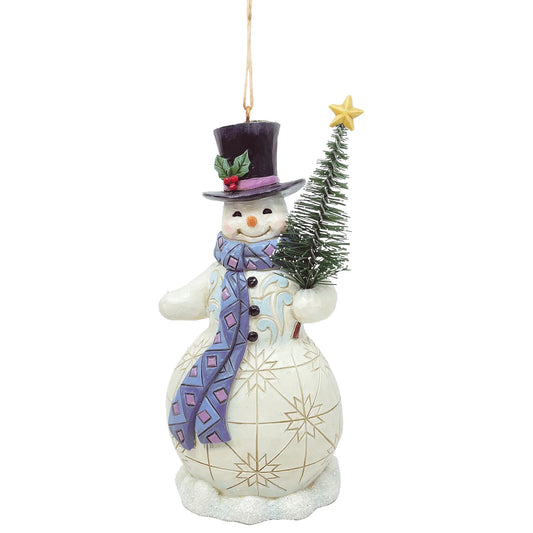 JIM SHORE SNOWMAN HOLDING TREE HANGING ORNAMENT