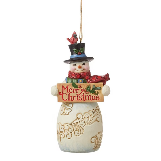 JIM SHORE SNOWMAN WITH CHRISTMAS SIGN ORNAMENT