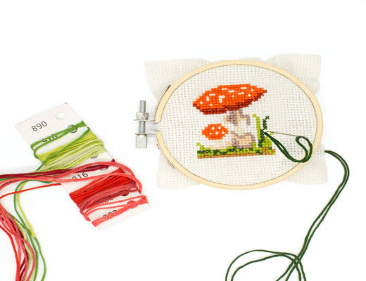 MINI CROSS STITCH EMBROIDERY KIT MUSHROOM