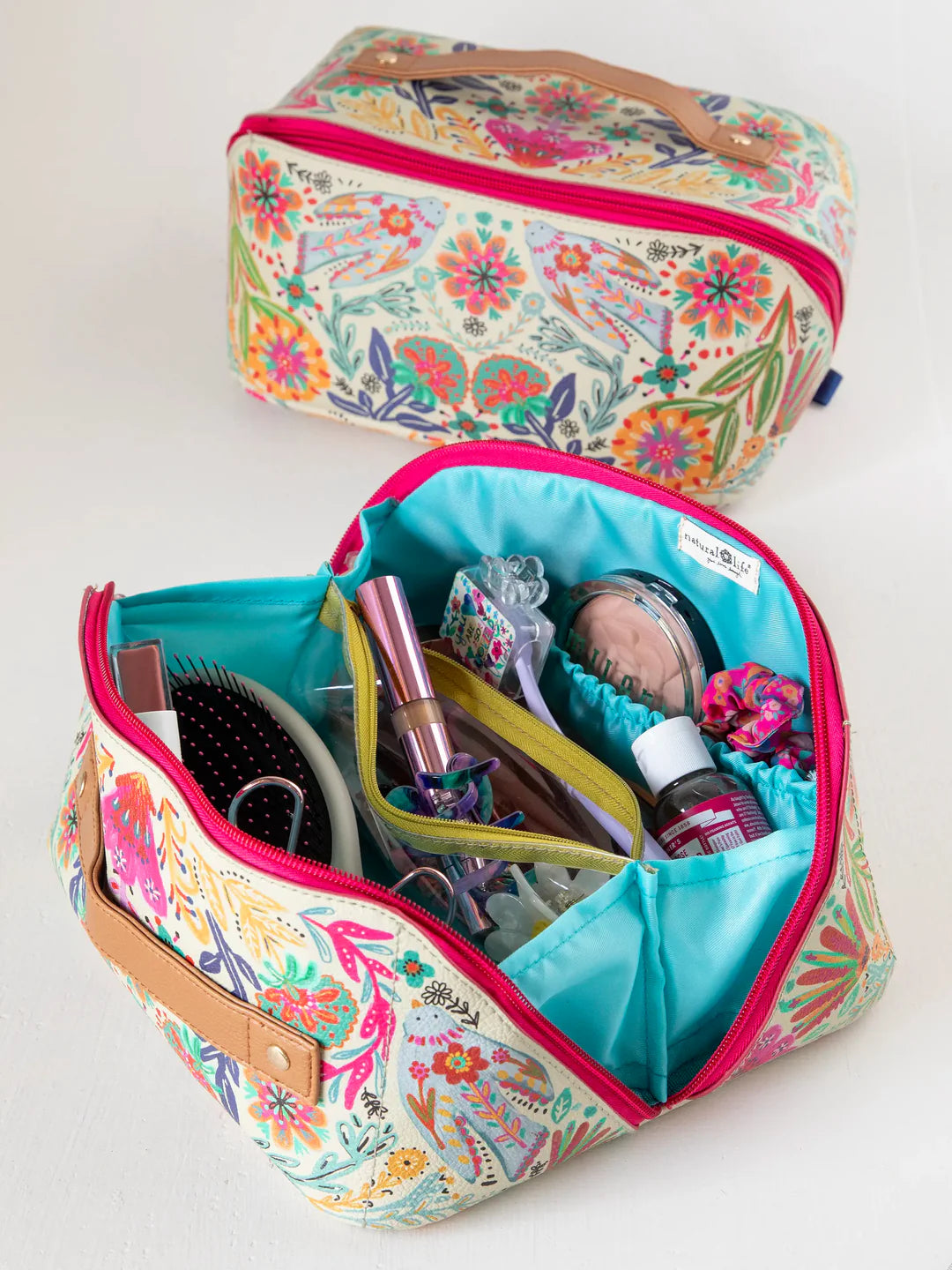 TRAVEL COSMETIC ORGANIZER CREAM FLORAL