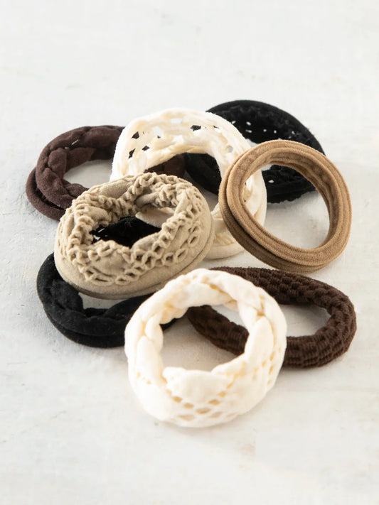 ON THE RUN HAIR TIE SET OF 8 BLACK CREAM