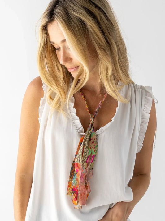 BRAIDED BANDANA NECKLACE PINK FLORAL