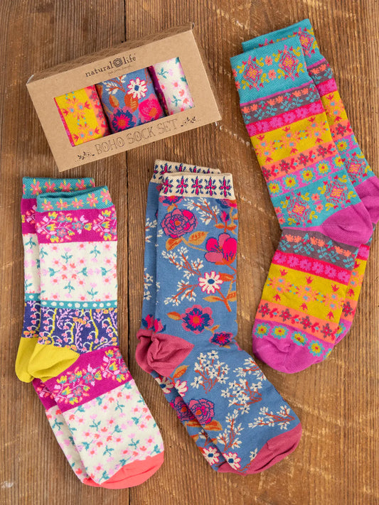 BOHO SOCK SET CREAM BORDERS