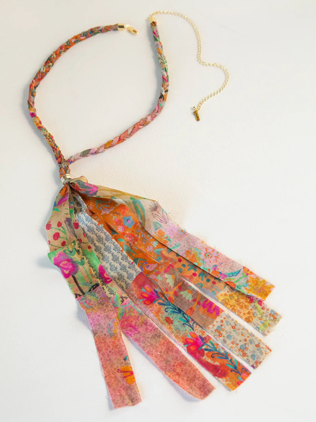 BRAIDED BANDANA NECKLACE PINK FLORAL