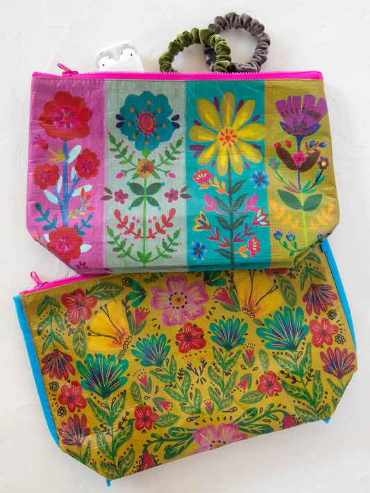 REVERSIBLE ZIP POUCH LG RAINBOW FLORAL
