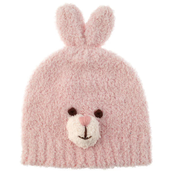 CHENILLE BABY BEANIE PINK BUNNY