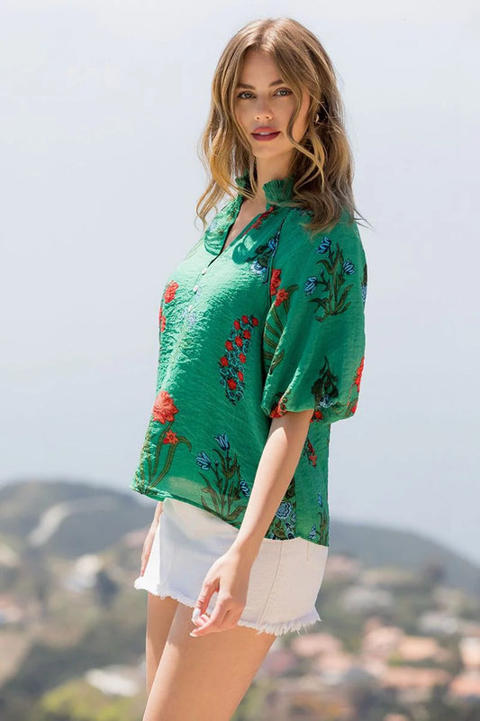 THML PUFF SLEEVE FLOWER PRINT TOP
