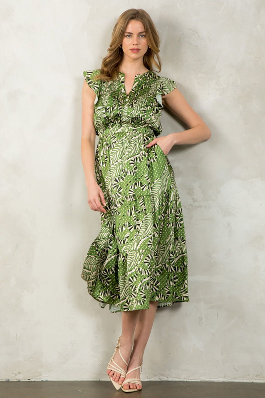 THML FLUTTER SLEEVE PRINT TIERED DRESS