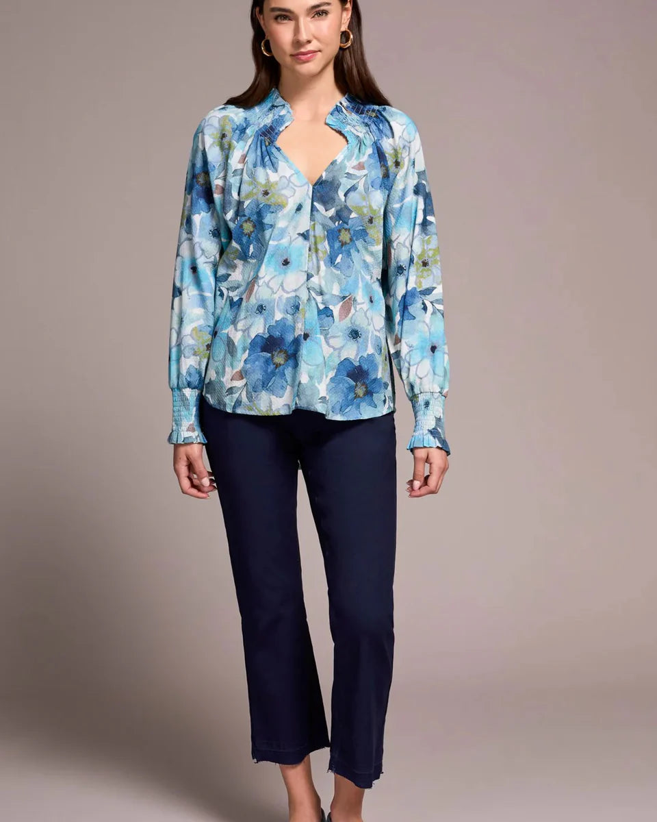 TRIBAL LONG SLEEVE BLOUSE WITH SMOCKING DETAIL