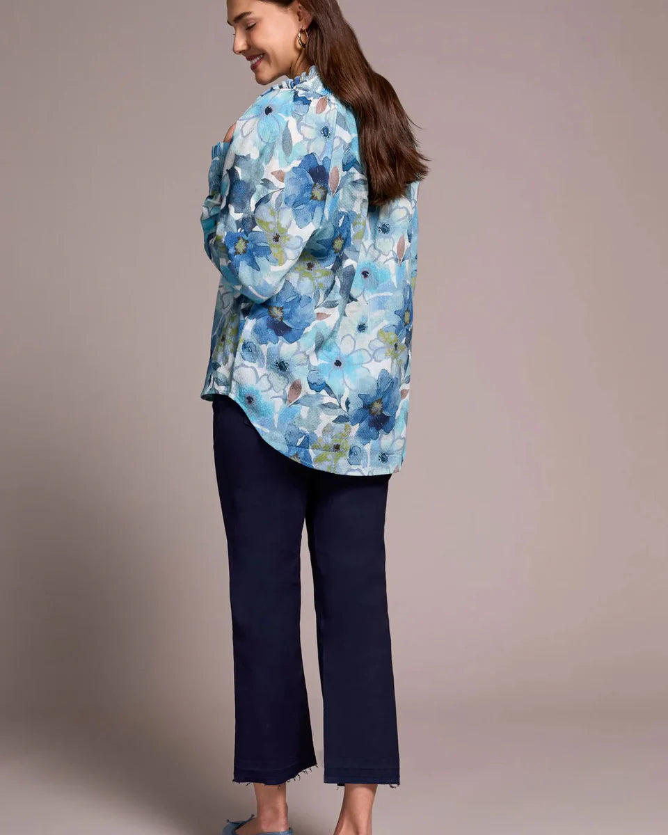 TRIBAL LONG SLEEVE BLOUSE WITH SMOCKING DETAIL